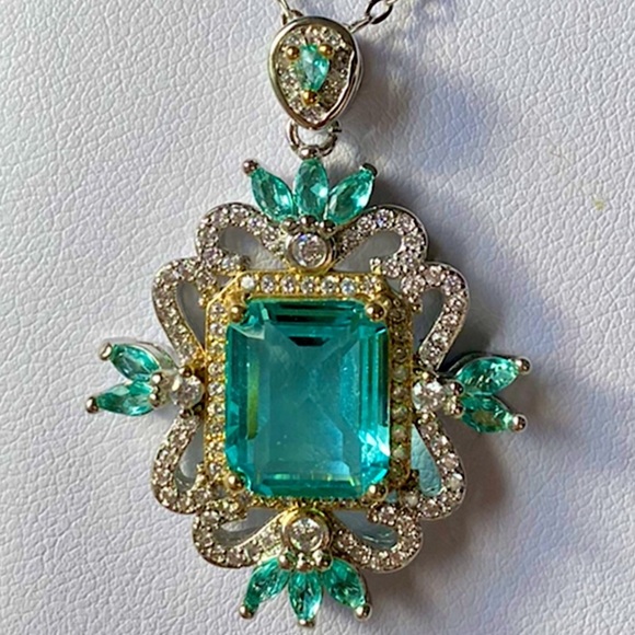 Blue Topaz Diamond Zircon Sterling Silver Statement Necklace - Picture 8 of 11